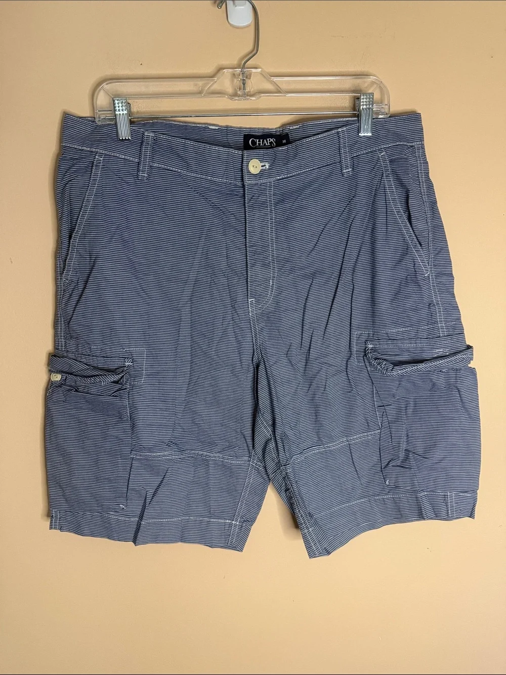 Chaps Men's Navy Blue Pinstripe Cargo Shorts 100% cotton
